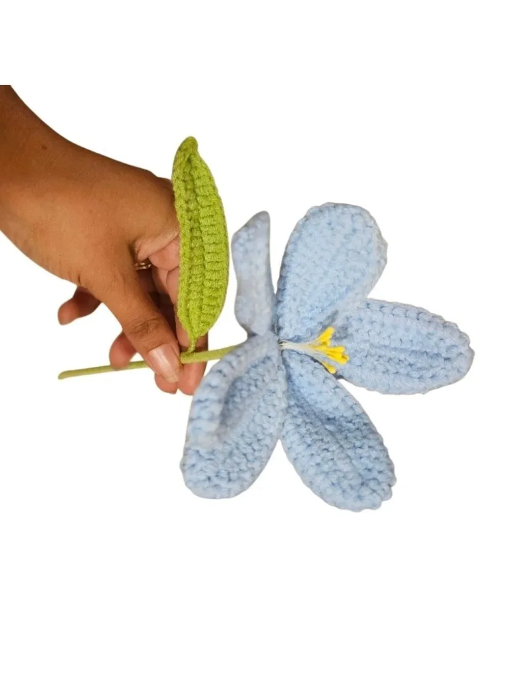 Handmade Crochet Baby Blue Flower Easter Decor Eco Artistic Acrylic Stem Blue